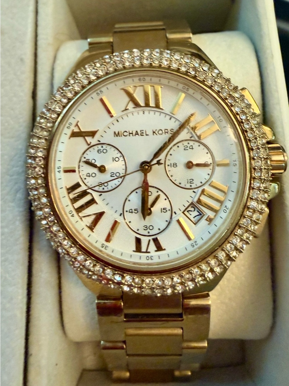 Michael Kors Rose Gold Crystal-Trim Chronograph Women's Watch